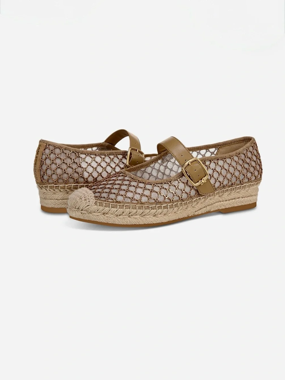 Sam Edelman Mackie Gold Mesh Mary Jane Espadrille Flats 6.5 M New